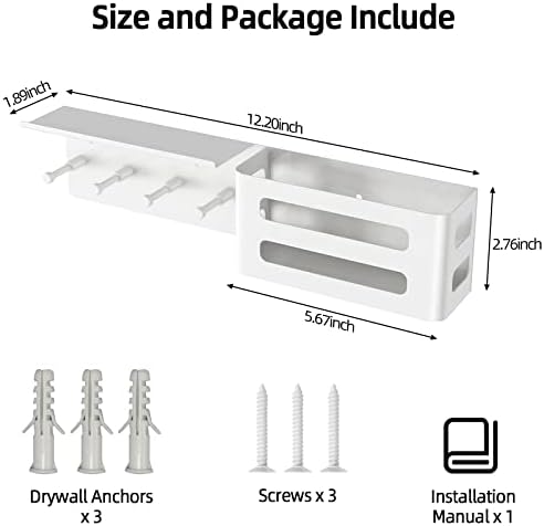 MKO Key Holder Wall Mount, Adhesive Key Hanger with 4 Hooks for Wall, White - Image 6