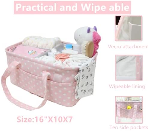 Pink Diaper Caddy Organizer for Baby Girl-Large Portable Diaper Caddy Basket for Changing Table-Diaper Organizer Caddy-Car Travel Tote Bag-Newborn Registry Baby Shower Basket for Diapers & Wipes - Image 4