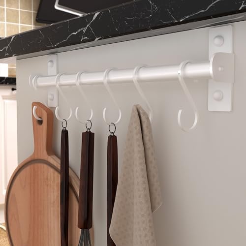 Dseap Kitchen Utensil Holder Hanger, Pot and Pan Rack Wall Mounted, Kitchen Rail with 8 Hooks for Hanging Cooking Utensils, Mugs, Spoons, Wall Mounted, White - Image 3
