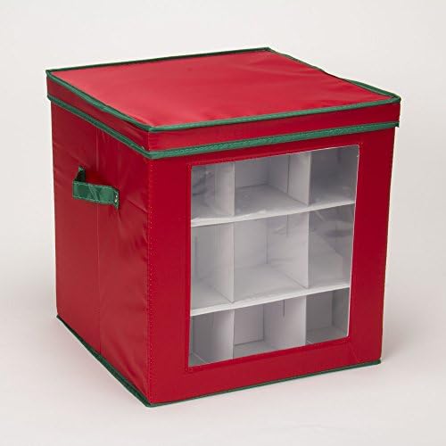 Household Essentials 27‑Piece Ornament Storage Box with Clear Front Panel and Adjustable Dividers, Red and Green - Image 4