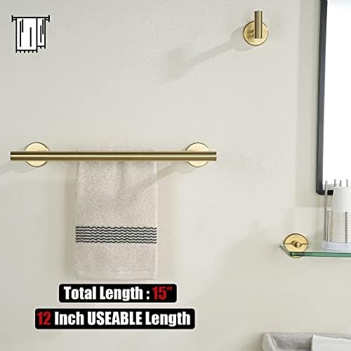 JQK Double Towel Bar Gold, 15 Inch 304 Stainless Steel Thicken 0.8mm Towel Rack Holder for Bathroom Washcloths and Hand Towels, Brushed Gold Wall Mount, Useable Length 12 Inch, TB100L12-BG - Image 3