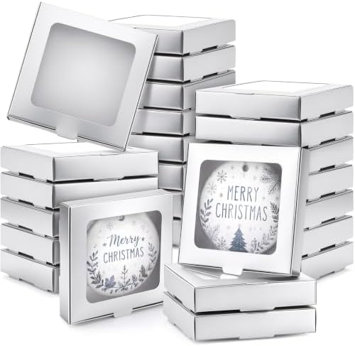Dunzoom 25 Pcs Christmas Sublimation Blanks Ornament Gift Box, Silver by Dunzoom