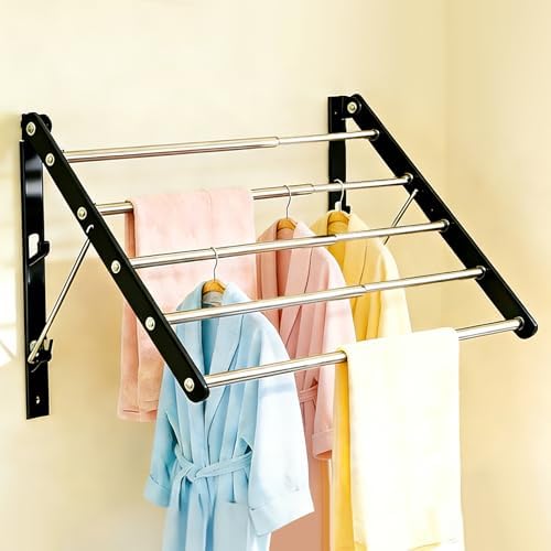 Wall Mounted Drying Rack, Foldable Laundry Rack, Adjustable Width, 60 lbs by Gecauoea