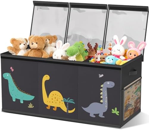 Large Toy Box Chest Storage with Lid - Collapsible Kids Toys Boxes Organizer Bins Baskets Container with Handles for Boys, Girls, Nursery, Playroom, Clothes, Blanket, Bedroom (Tri-fold black) - Image 2