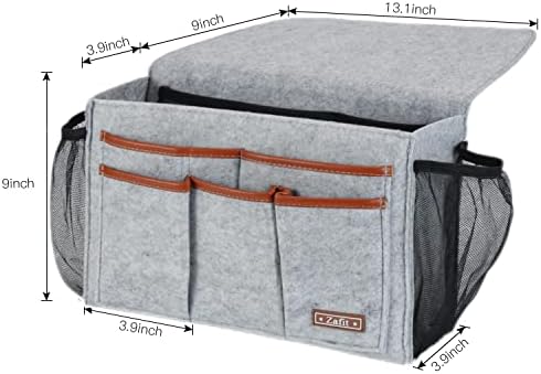 Zafit Bedside Caddy, Large Size Bedside Storage Organizer Bedside Organizer Caddy for Magazine Remotes Phone (13.4'' x 18.1'' Plus Size, Light Grey) - Image 3