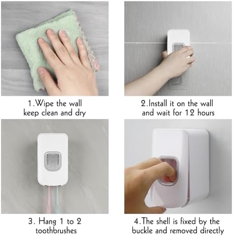 2 Slot Toothbrush Holder and Toothpaste Dispenser Wall Mounted, Automatic Toothpaste Squeezer, 2 in 1 Tooth Brush Toothpaste Organizer for Shower (White) - Image 5