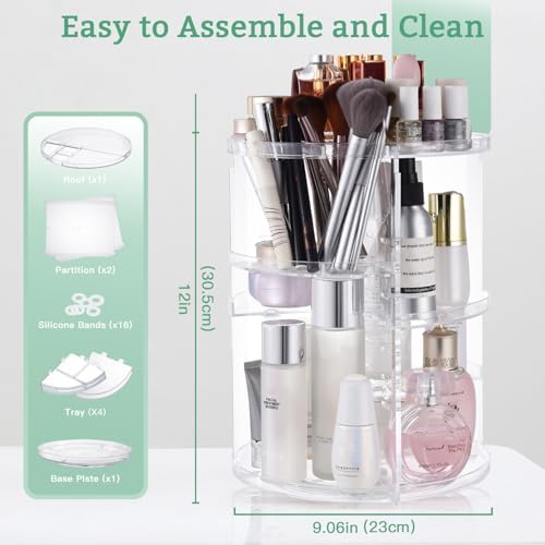 seinlife 360 Rotating Makeup Organizer,DIY Adjustable Spinning Holder,Foldable Cosmetic Storage Display box,Large Capacity Make up Caddy Shelf,Fits Countertop Vanity and Bathroom (CLEAR) - Image 2