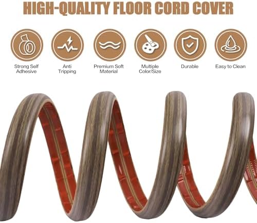 Floor Cord Cover Self Adhesive Cord Hider,3.3FT Cable Management, Extension Strip Protector for Wires, Prevent Cable Trips for Offices, Gyms, Exhibitions Cavity:0.3"(W) x 0.28"(H) Wood Walnut - Image 3