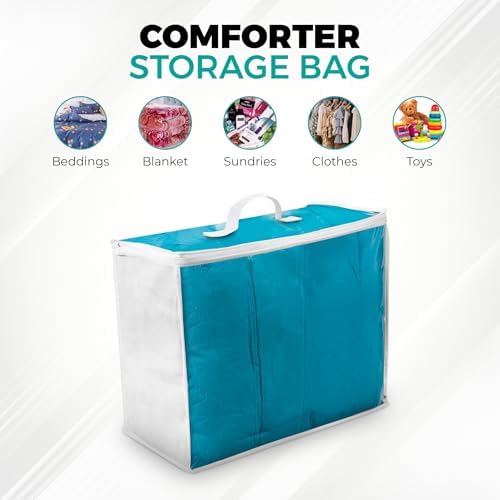 VitalUp Clear Plastic Storage Bags, Durable Zippered Storage Bags for Comforters, Blankets, Clothes, and Bedding - Breathable Nonwoven with Clear Front for Easy Organizing, 20x20x8, 3 Pack - Image 2