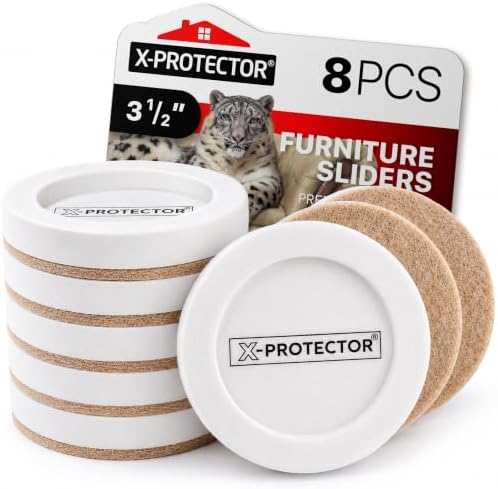 Felt Furniture Sliders for Hardwood Floors X-PROTECTOR 8 PCS 3 ½” by X-Protector