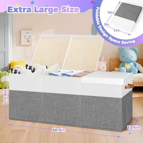 Extra Large Toy Box, Collapsible Toy Storage Chest with Lids, 40"X14"X16" - Image 6