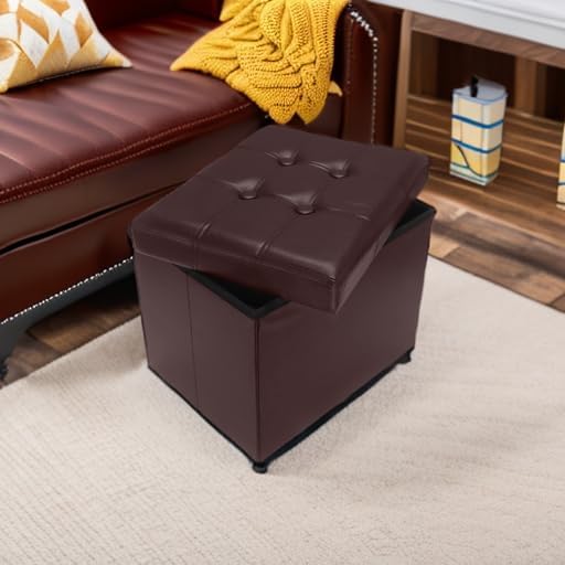 AmasSmile Ottoman with Storage,17" Folding Leather Foot Rest Chest,Brown - Image 5