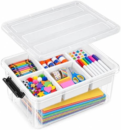 17 QT Clear craft storage box with Tray, storage bins for Art Supplies by EasyCozyHomey