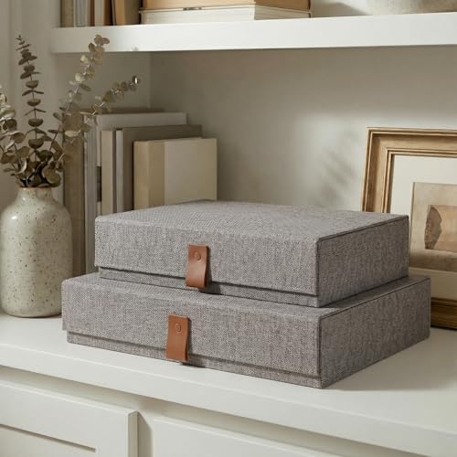 ZICOTO Decorative Photo Storage Boxes with Lids - Set of 2 Linen Organizers by ZICOTO
