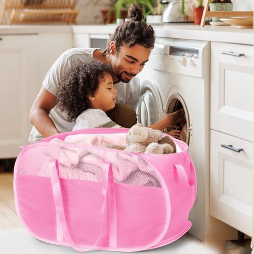 Collapsible Laundry Baskets, Tear Proof Pop Up Laundry Hamper with Dual Handles, Durable Foldable Laundry Basket, Easy to Carry Laundry Hamper for Home, Laundry Room, Bedroom, Dorm, Travel Pink - Image 2