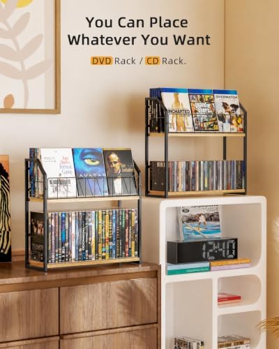 2-Tier DVD Storage Rack, DVD Rack & Video Game Shelf for Media Room-Natural - Image 4