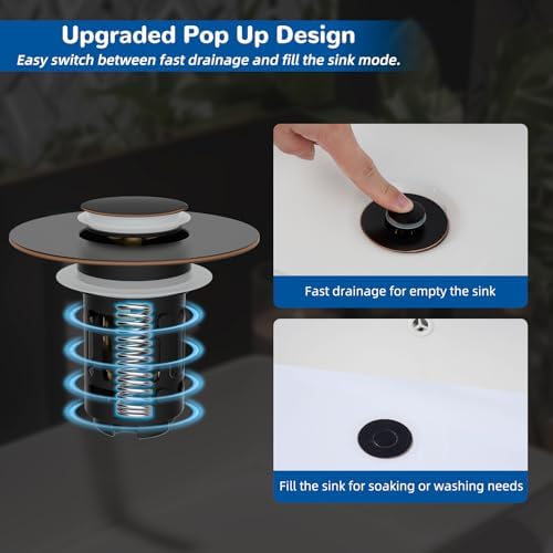 Hibbent 2 PCS Upgraded 3 in 1 Bathroom Sink Drain Strainer, Pop Up Stopper - Image 4