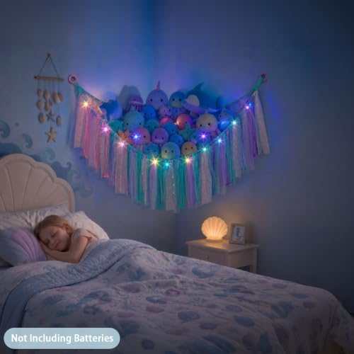 FIOBEE Stuffed Animals Net LED Light Toy Hammock for Kids Bedroom Storage - Image 4