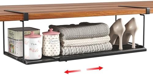 Expandable Under Cabinet Shelf, Extendable Under Shelf Storage with 0.94 Inches Thick Clips for Shoe Rack, Pantry Cabinet, Laundry Room. (Black, 1 Pack, Interior: 6" H x 8.26" D) by SHINEWON