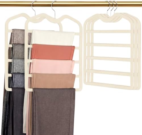 Pants Hangers Space Saving,5 Pack 5 Tier Velvet Short Neck Pants Hangers by DOIOWN