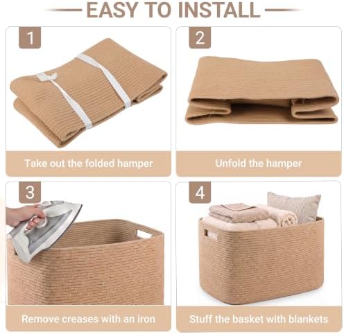 108L Extra Large Jute Rope Storage Basket, 25"x16"x16" Woven Laundry Hamper with Handles, Collapsible Blanket Basket for Living Room, Toy Storage Bin for Kids, Shelf Organizer, Natural Brown - Image 7