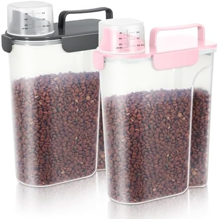 LEAWALK 5-7Lbs Airtight Dog Cat Pet Food Storage Container (Pink + Black by LEAWALK