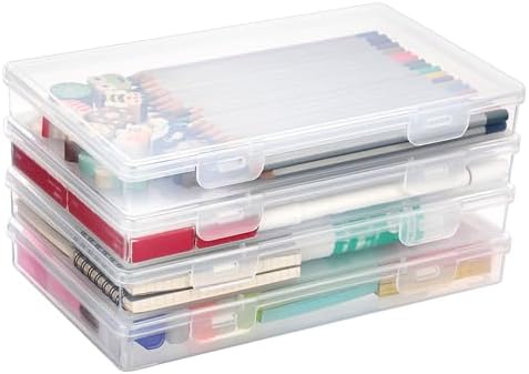 BTSKY Clear Plastic Storage Box with Flap Lid, 4 Pack - 9.8"x5.9"x1.2" by BTSKY