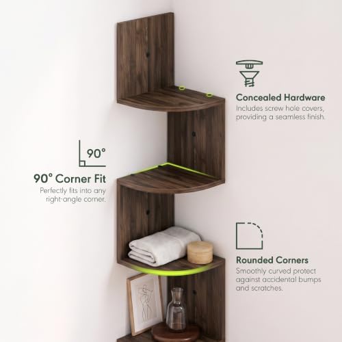 Furinno Rossi 5-Tier Corner Floating Book Shelves for Wall, Columbia Walnut - Image 5