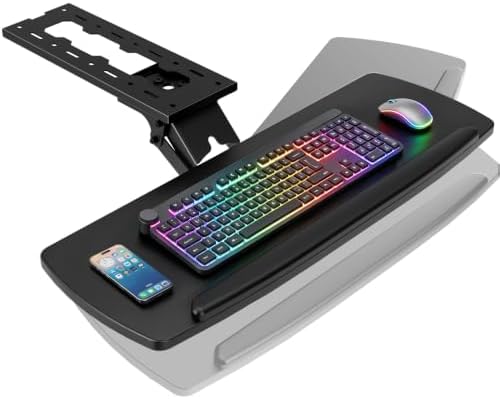 Keyboard Tray Under Desk with Storage Drawer, Height Adjustable Keyboard Tray Slide Out 360° Swivel Tilt, Ergonomic Under Desk Mount Keyboard & Mouse Holder for Gaming Home Office by LLDEPLL