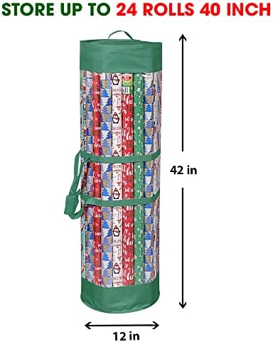 ProPik Wrapping Paper Organizer Storage Bag for All Your Gift Wrap & Ribbons, Fits Long 40 Inch Rolls, Hold Up To 24 Rolls, Heavy Duty Clear PVC Bag with Handles (Green & Clear) - Image 4