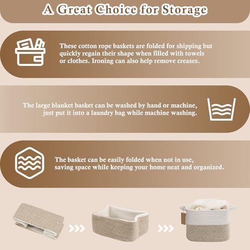 Goodpick Woven Rope Storage Basket for Shelves, Rectangle, Light Brown - Image 7