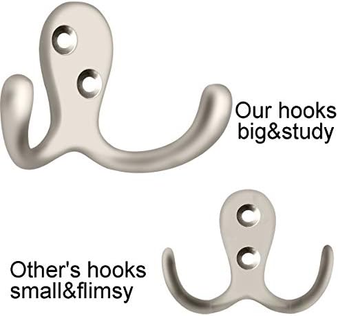 IBosins 10 Pack Silvery Double Prong Coat Hooks Wall Mounted with 20 Screws - Image 3