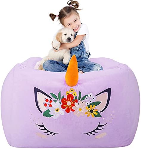 Aubliss Unicorn Stuffed Animal Storage Bean Bag Chair for Kids, Velvet by Aubliss