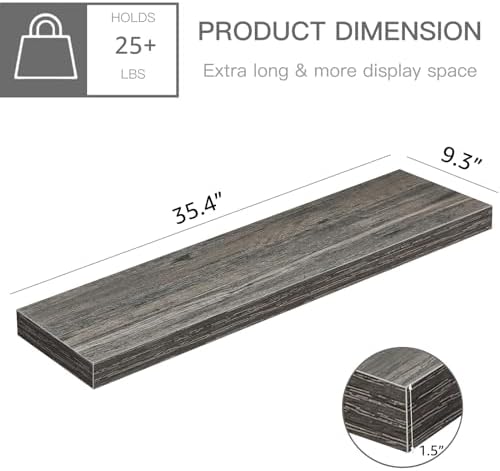 QEEIG Long Floating Shelves for Wall (Grey, Set of 2, 35.4") - Image 3
