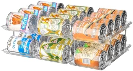 Can Organizer for Pantry, 2 Tier Stackable Rolling Can Storage Rack by Attelite