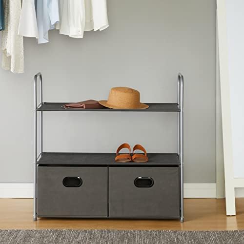 Amazon Basics Freestanding Closet Organizer with Fabric Bins, Drawers and 3 Shelves, Easy to Assemble, Grey, 32.7" x 12.2" x 31" - Image 2