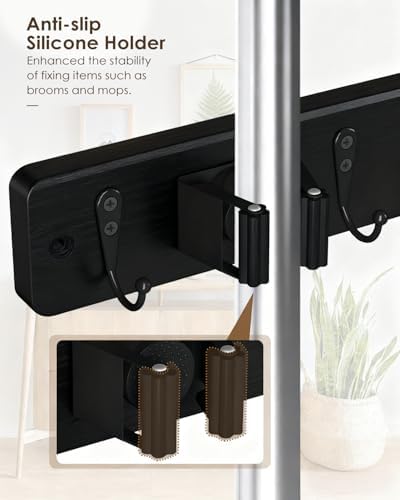 AceMining Black Broom Holder Wall Mount, 4 Holders 4 Hooks Mop Holder - Image 3