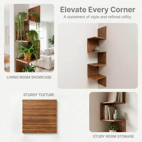 Premium Bamboo Floating Corner 4-Tier,Corner Shelf Wall,7.8"Lx7.8"Wx40.1H - Image 6