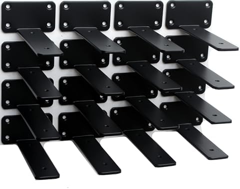 20 Pack - 6 inch Black Hidden L Shelf Bracket (1/5 Inch Thicked) Iron Floating Shelf Brackets Rustic Industrial Metal Brackets for Shelf Support by MHMYDZ