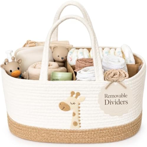 Baby Diaper Caddy Organizer - Giraffe Safari Nursery Storage Rope Basket by KeminaBlankets