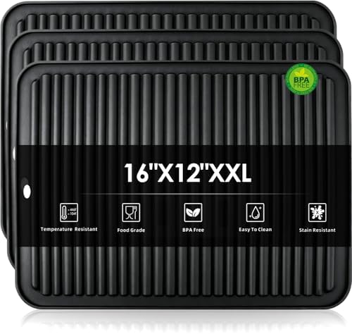 Black Silicone Trivet 16'' X 12'' Silicone Hot Pads for Kitchen Nonslip and Heat Resistant Hot Pads Trivets for Kitchen Quartz Countertops (Black) by QPIXDIGITAL