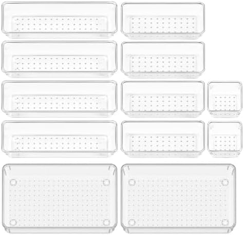 12 PCS Clear Plastic Drawer Organizers Set Storage Trays by Unknown