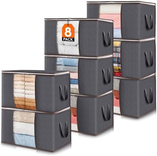 Lifewit 8 Pack 60L Clothes Storage Bins with Lids, Blanket Storage Bags by Lifewit