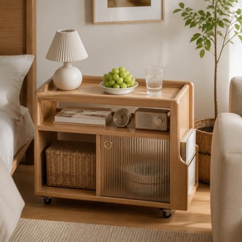 Solid Wood Side Table with Storage, Narrow End Table with Magazine Rack - Image 3