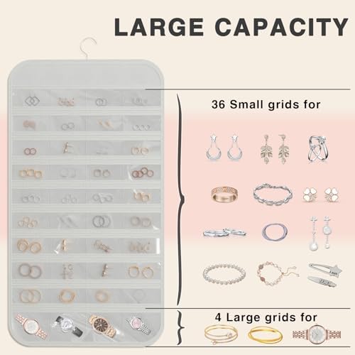 Double-Sided Hanging Jewelry Organizer for Necklaces Earrings, 2-Pack White - Image 6