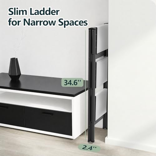 WOA WOA 3 Step Ladder, Foldable Step Stool, 300lbs Load, Black & White - Image 4