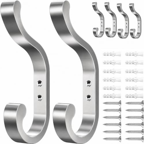 Coat Hooks Wall Mount,Heavy Duty Wall Hooks for Backpack,Towel,Silver 6 Pcs by BUSSDIS