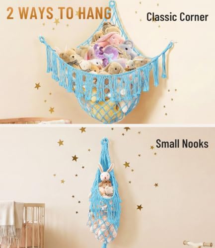Lare Stuffed Animal Storage Hammock Corner Net - 45" W x 45" H (Blue) - Image 5