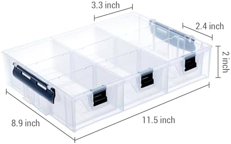 MyGift Single Add-on Tray for 11 Inch Clear Arts and Crafts Stackable Storage Box, Sewing Supplies Storage Organizer Case Accessory Optional Tray with Black Accents, 3 Drawers and Removable Dividers - Image 6