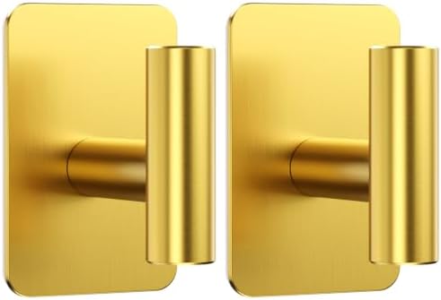 Heavy Duty Adhesive Hooks - 26lb Max, Sticky Wall Hooks Waterproof Stainless Steel for Hanging Towel, Coat, Robe, Towel Hooks Stick on Bathroom, Kitchen, Shower, Door (Gold, 2 Pack) by Eowihor